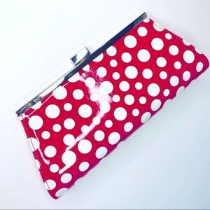 Nieman Marcus Hardshell PolkaDot Clutch Pink White Silver with Chain Polka Dot